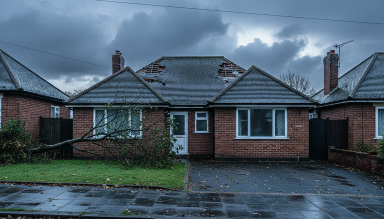 storm damage roof repair Berkshire home with displaced roof tiles after a storm